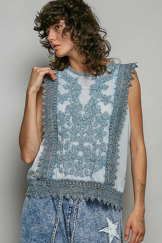 Indigo Eyelet Top