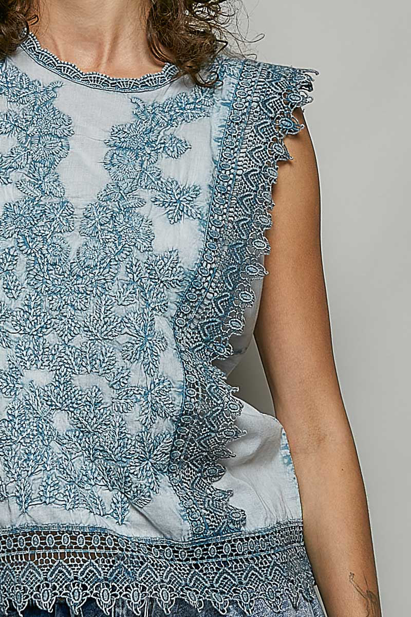Indigo Eyelet Top