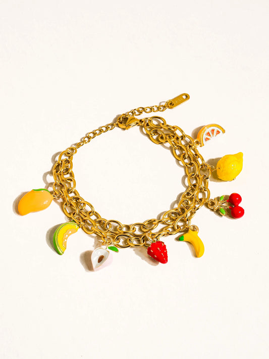Non Tarnish Fruit Charm Bracelet