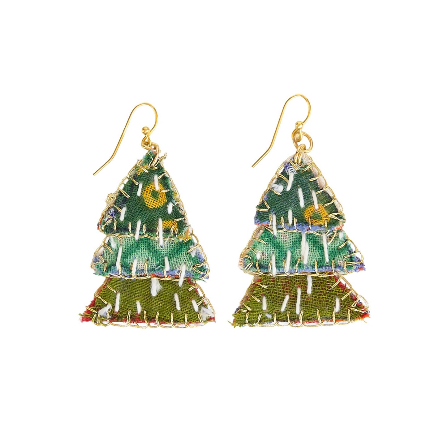 Tiered Kantha Evergreen Earrings