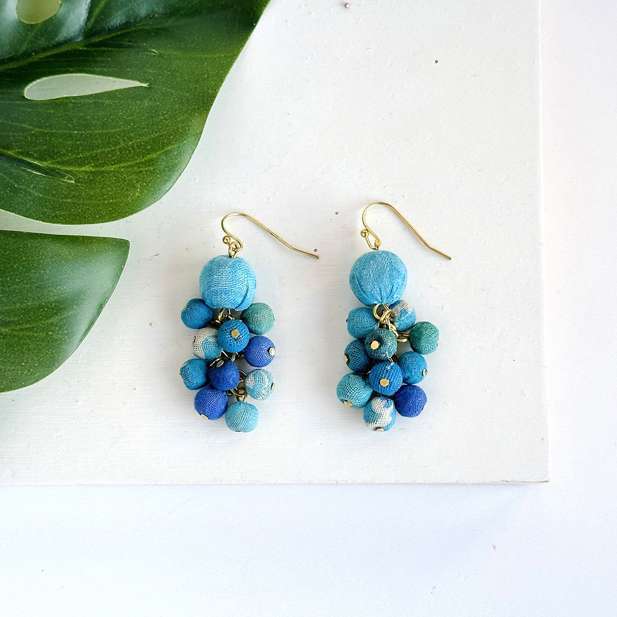 Kantha Azure Cluster Earring