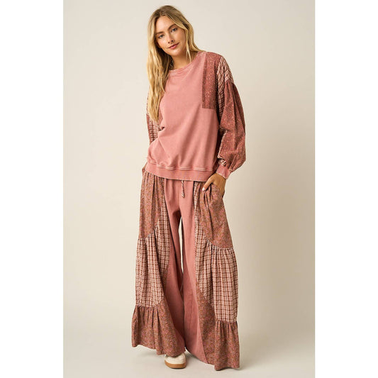 Floral Checkmate Patchwork Pants