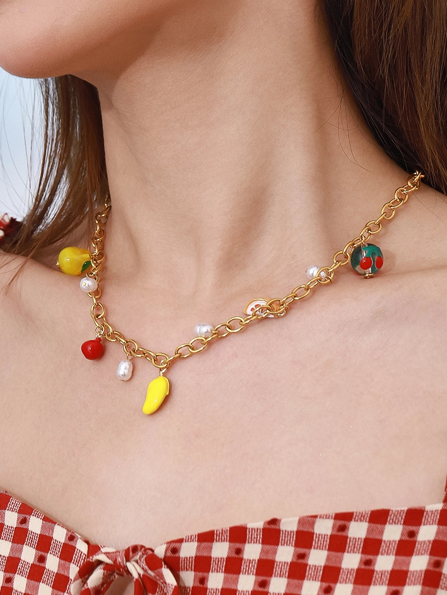 Non Tarnish Fruity Charm Necklace