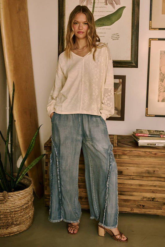 Sierra Curved Fringe Wide-Leg Pant