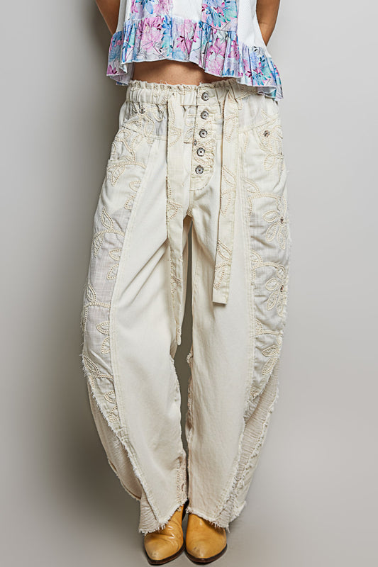 Ivory Barrel Leg Patch Pants