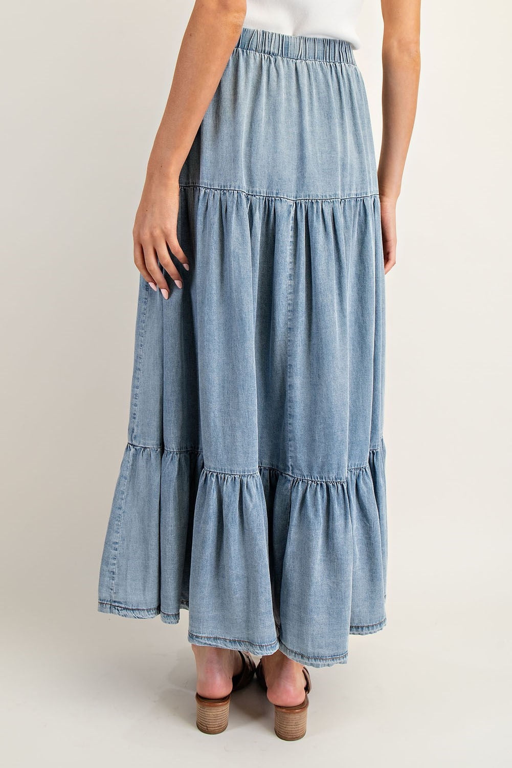 Washed Denim Maxi Skirt