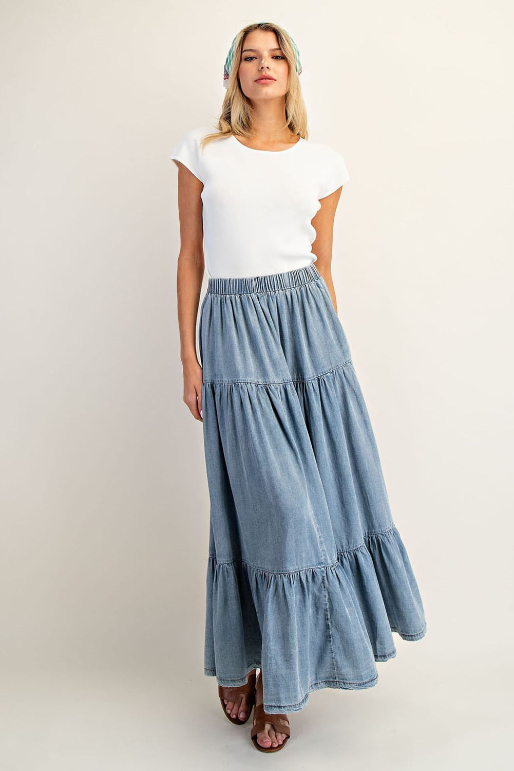 Washed Denim Maxi Skirt