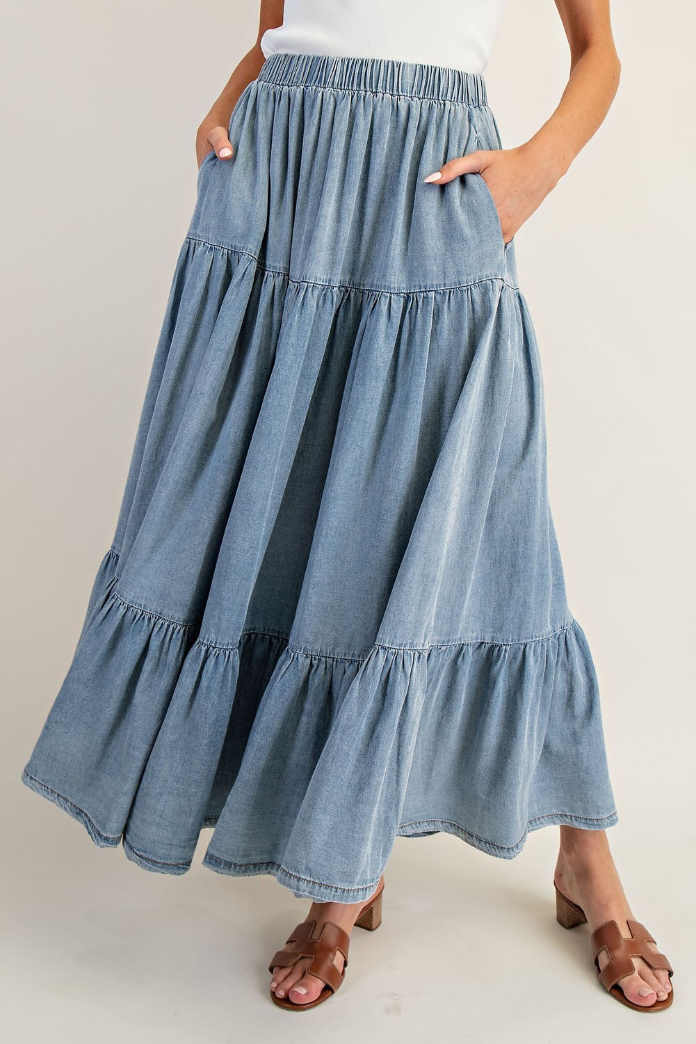 Washed Denim Maxi Skirt