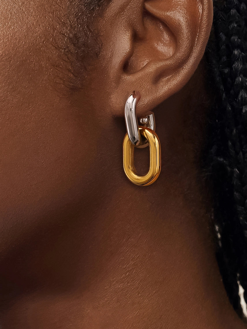 Non-Tarnish Mixed Metal Double Chain Earrings