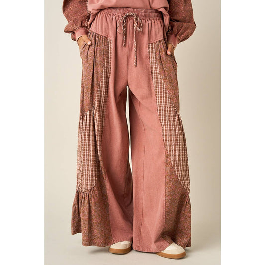Floral Checkmate Patchwork Pants