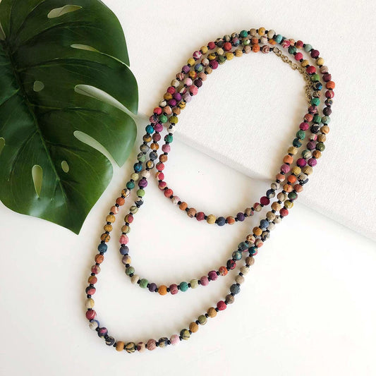 Kantha Long Beaded Necklace