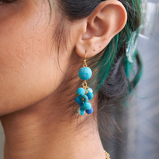 Kantha Azure Cluster Earring