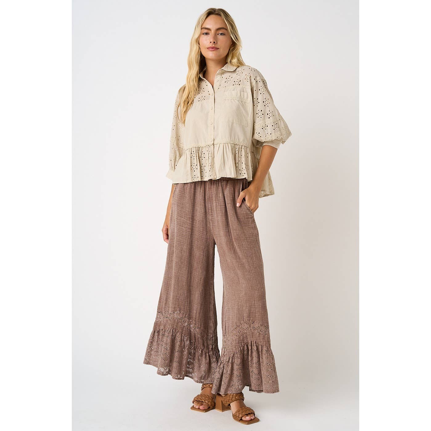 Cotton Gauze Pant in Washed Coffee