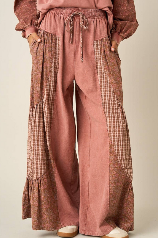 Floral Checkmate Patchwork Pants