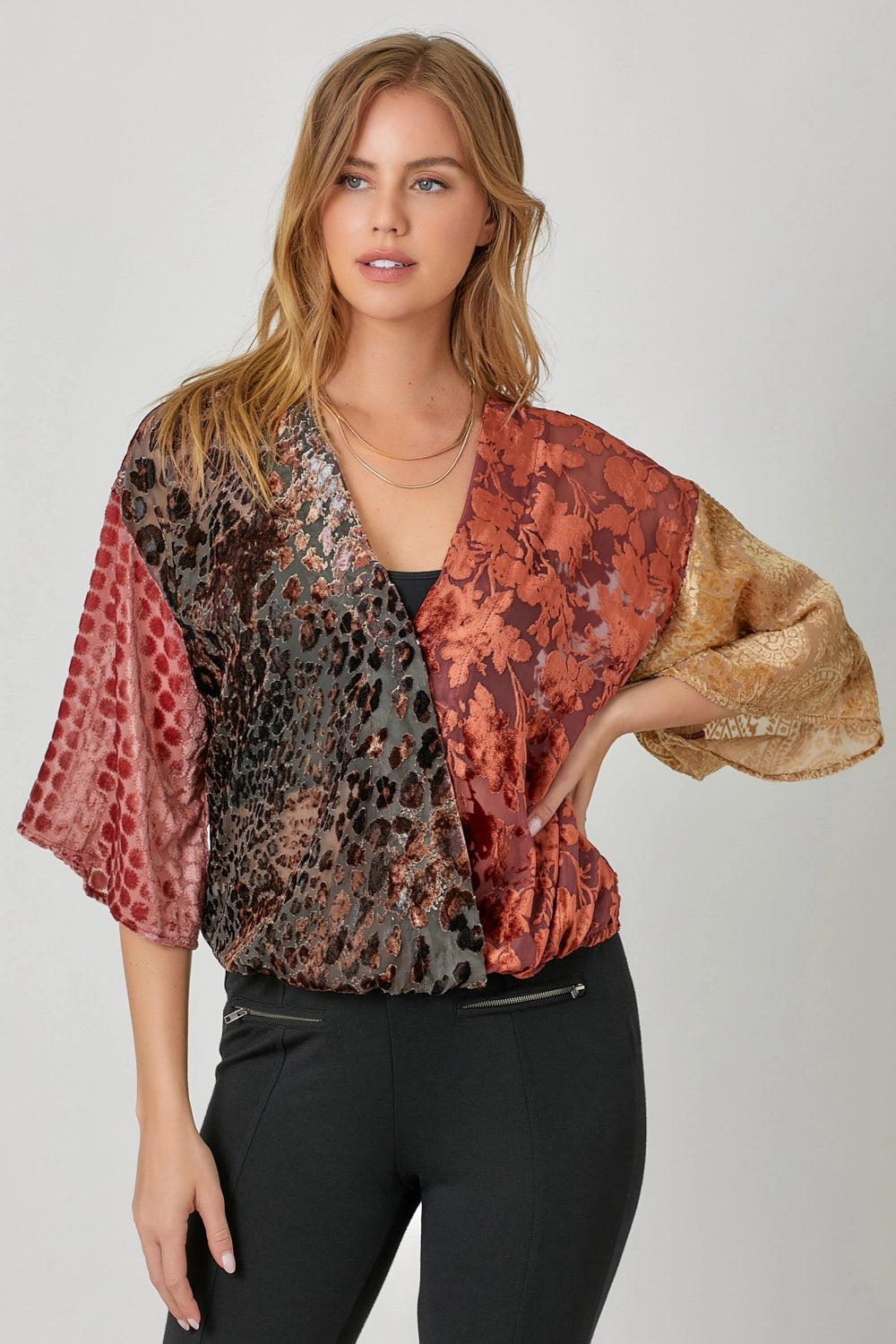 Mixed Velvet Print Blouse