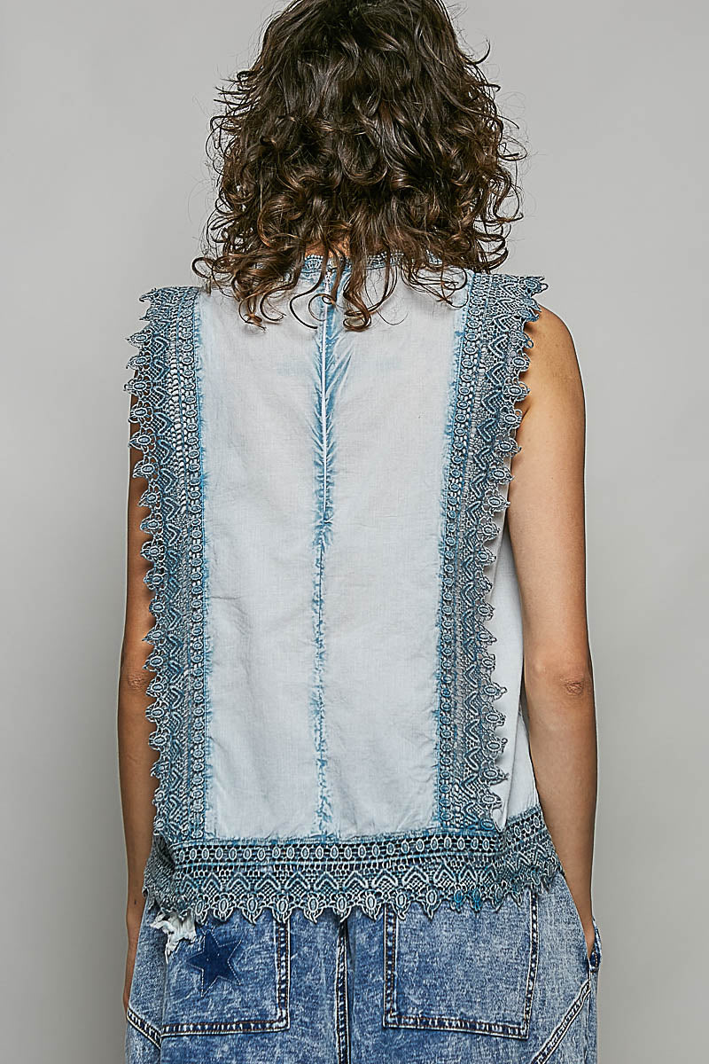 Indigo Eyelet Top