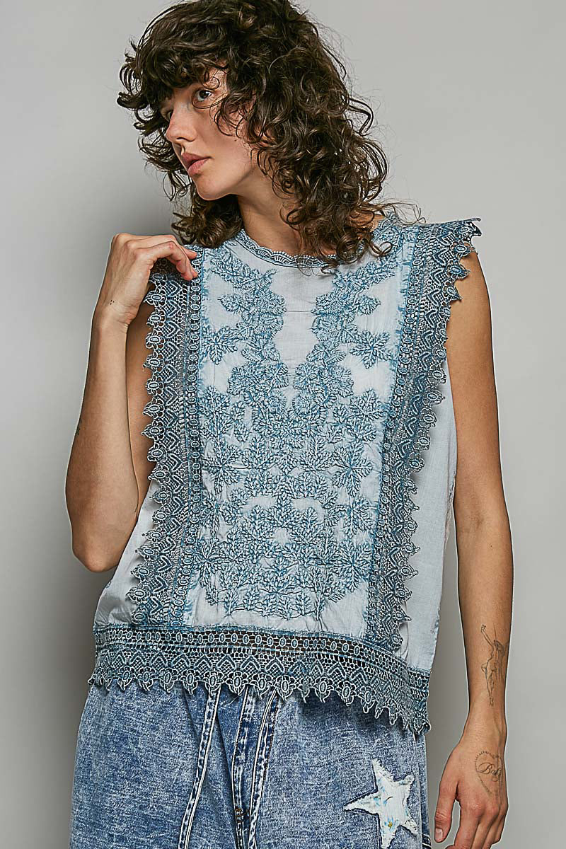 Indigo Eyelet Top