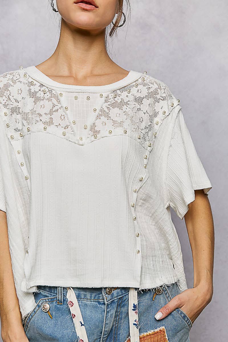 The Pearl & Lace Mixed-Media Top