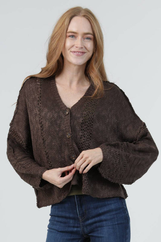 Brown Bark Crochet Cardigan