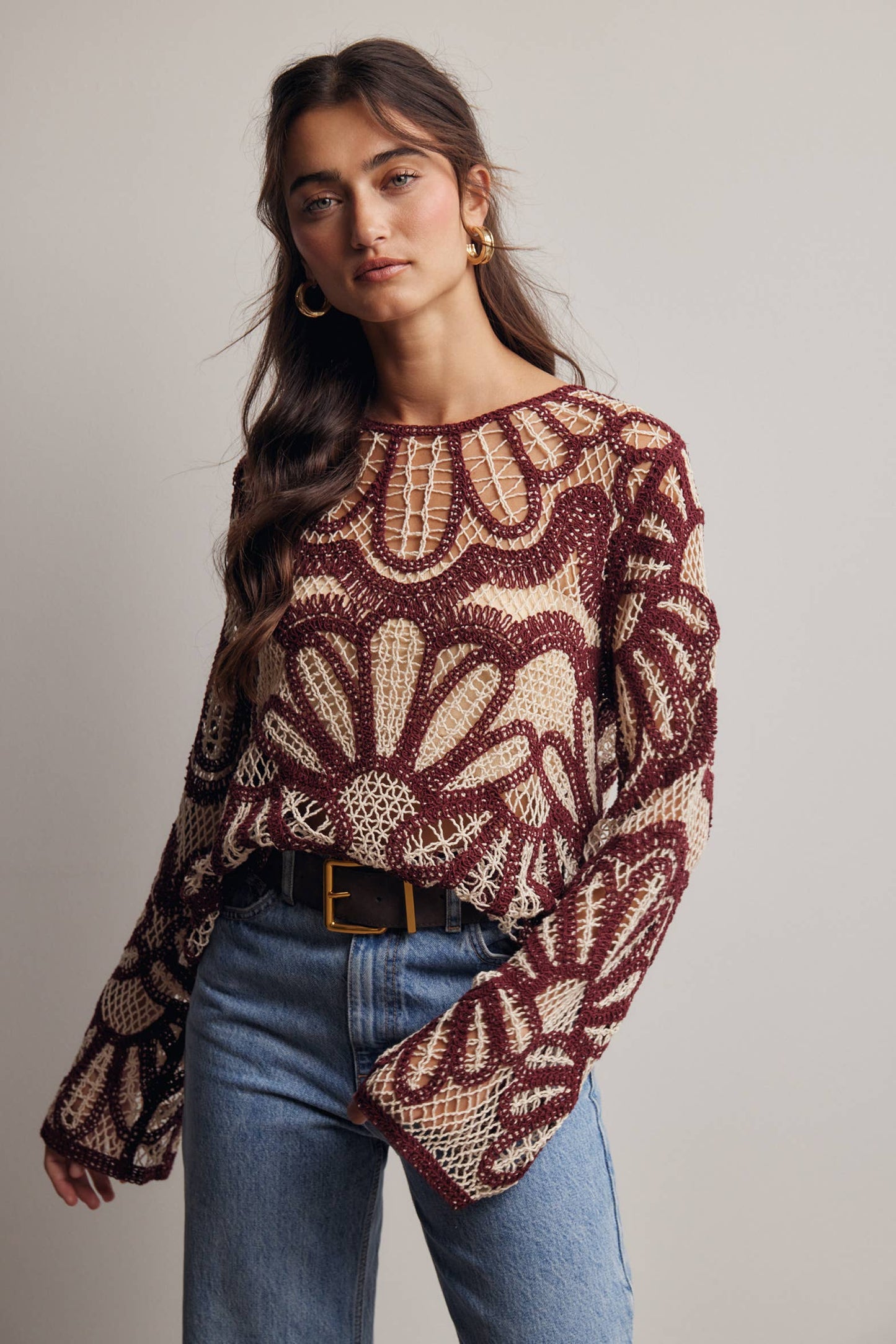 Cinnamon Bloom Crochet Sweater