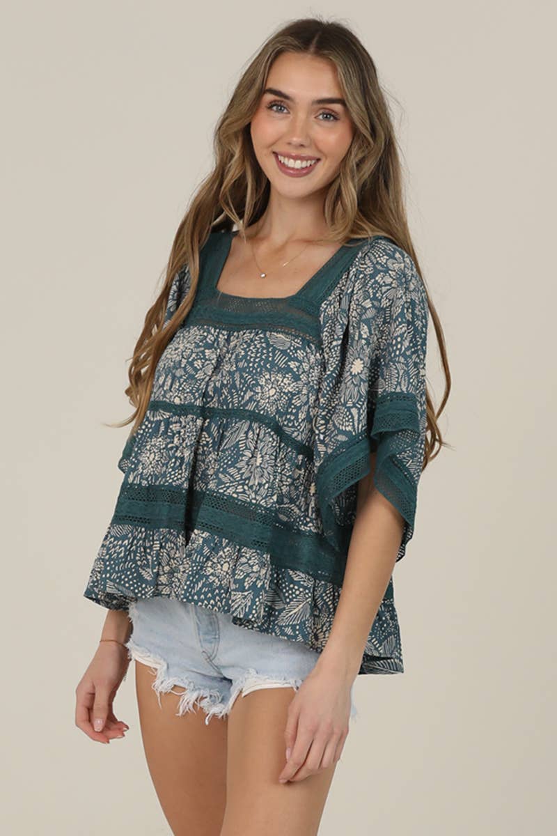 Teal Botanical Top