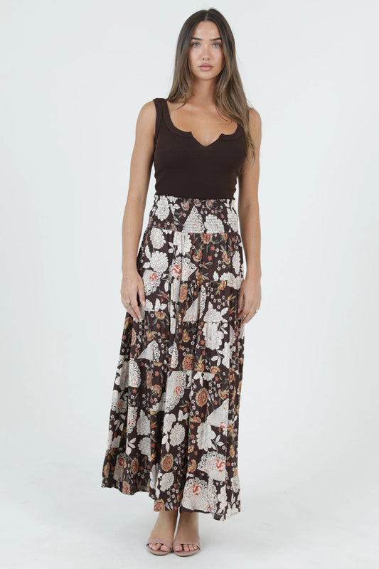 Cocoa Bloom Tiered Maxi Skirt