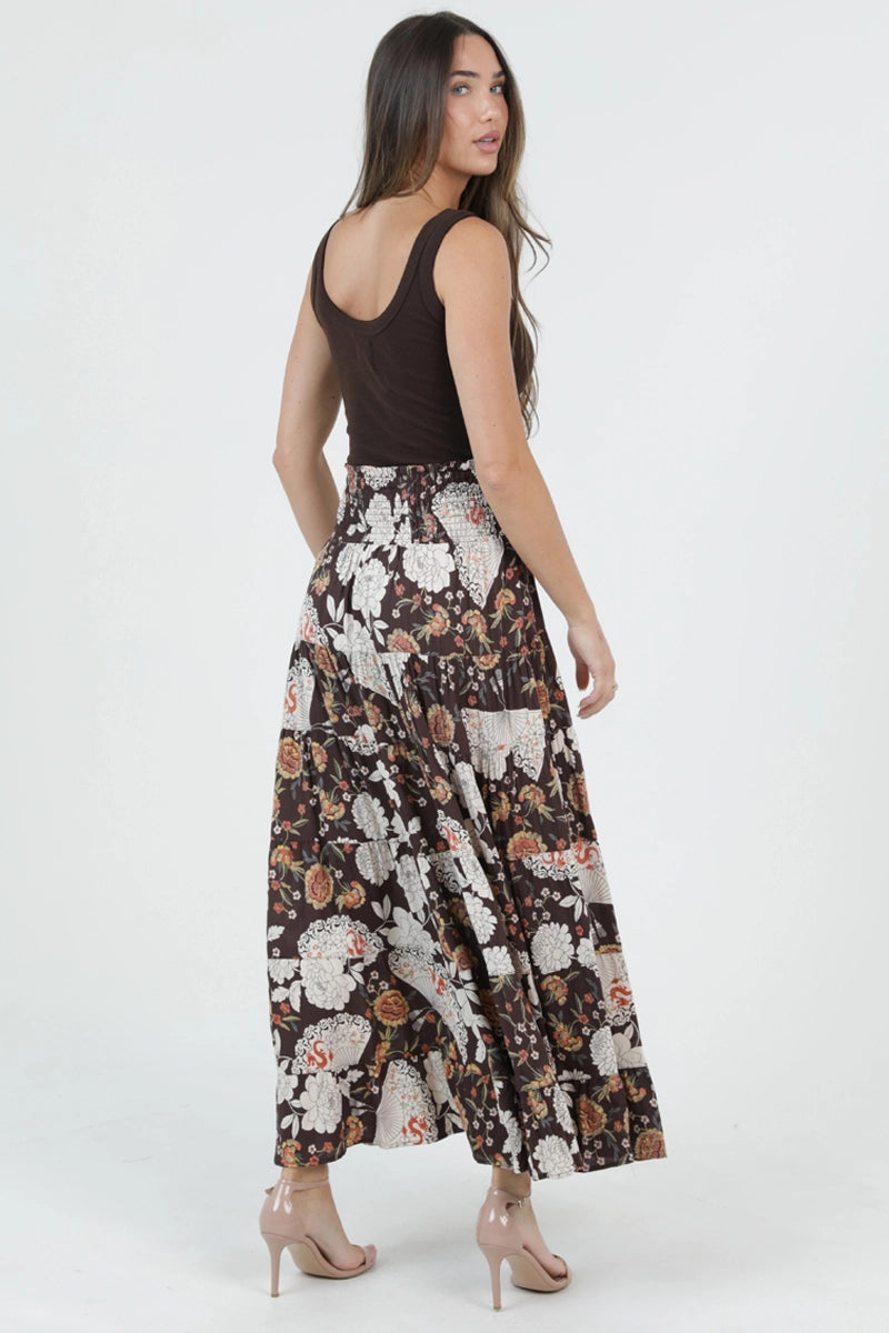 Cocoa Bloom Tiered Maxi Skirt