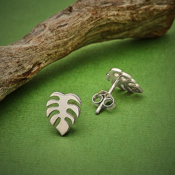 Monstera Sterling Stud Earrings