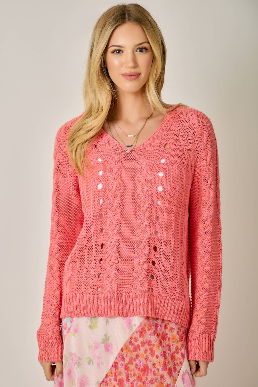 Coral Cable Sweater