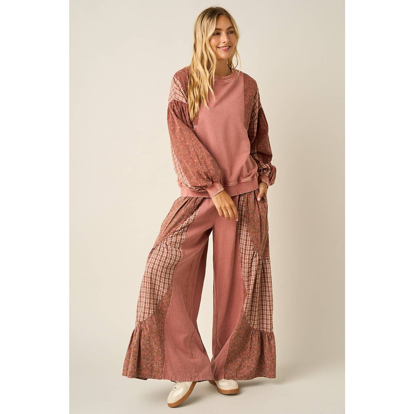 Floral Checkmate Patchwork Pants