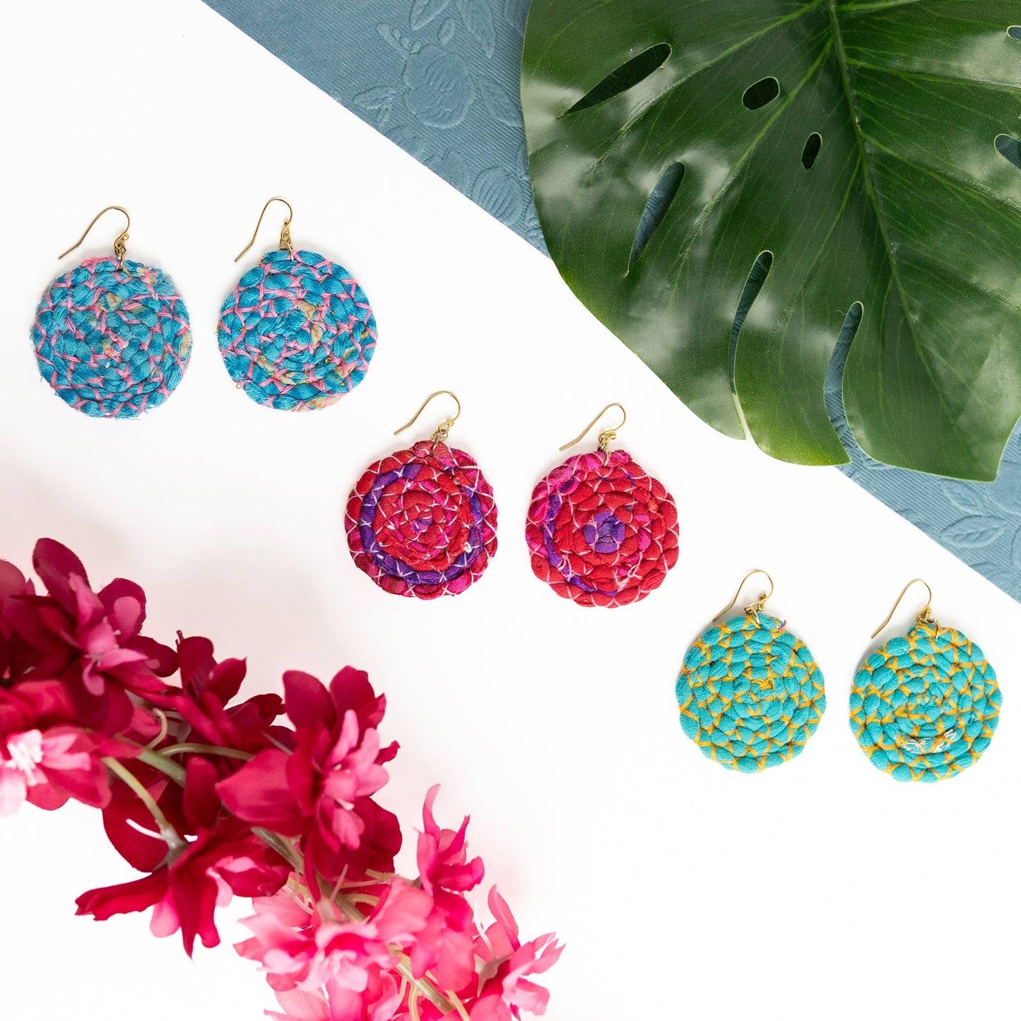 Kantha Wrapped Disc Earrings