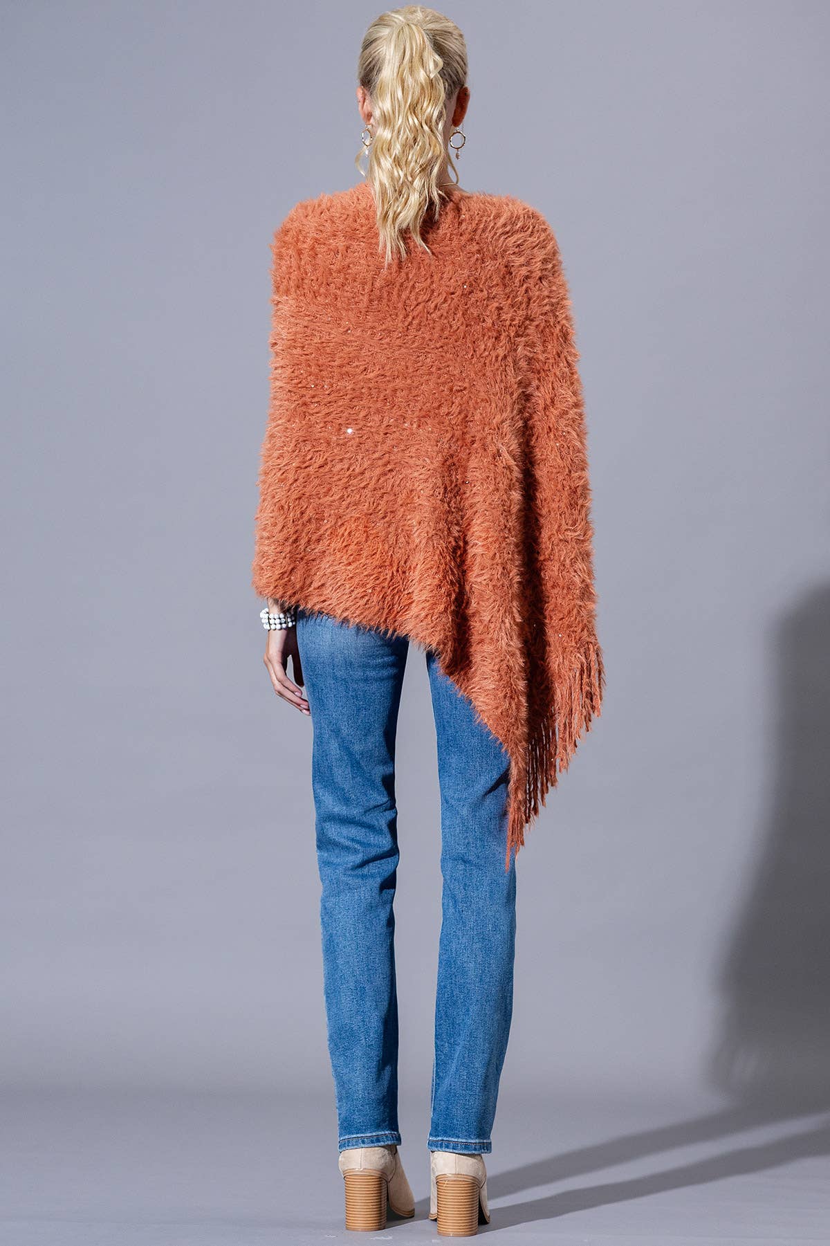 Shaggy Fringed Asymmetrical Poncho
