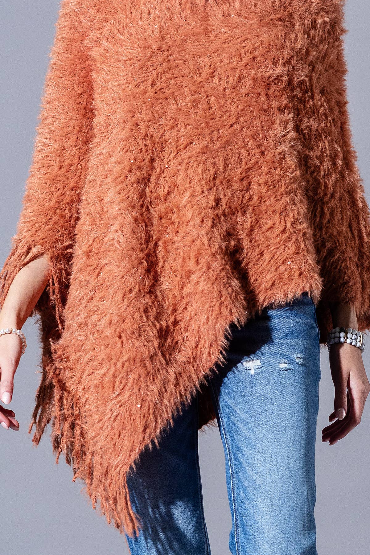 Shaggy Fringed Asymmetrical Poncho