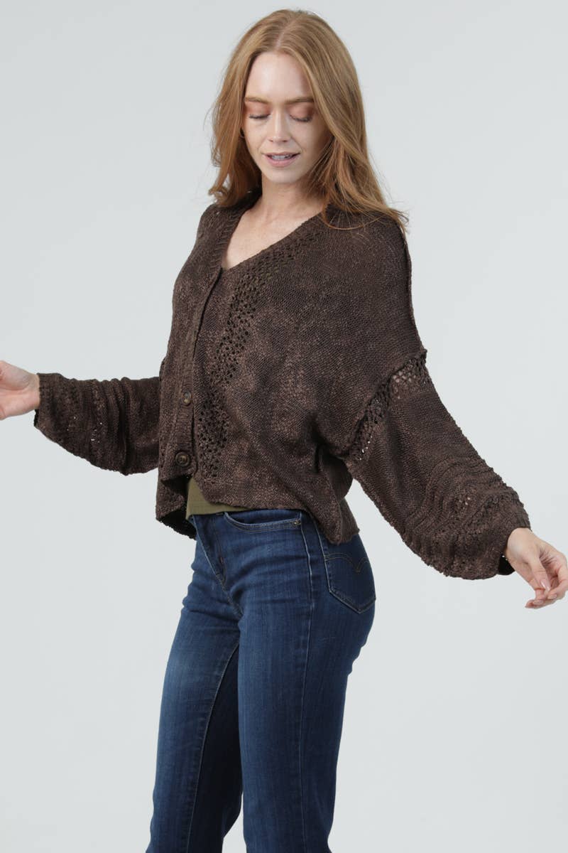 Brown Bark Crochet Cardigan