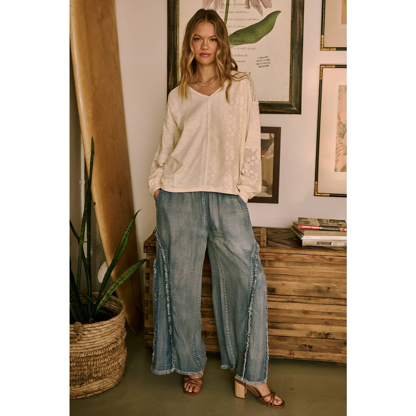 Sierra Curved Fringe Wide-Leg Pant