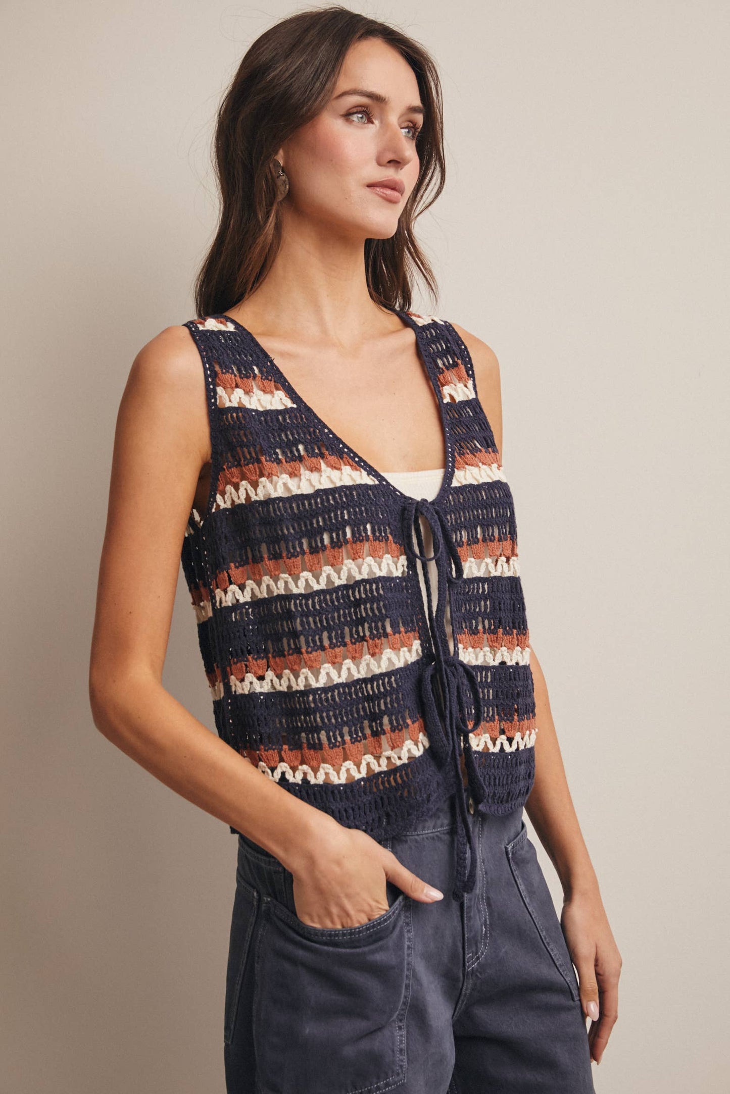 Canyon Stripe Crochet Vest