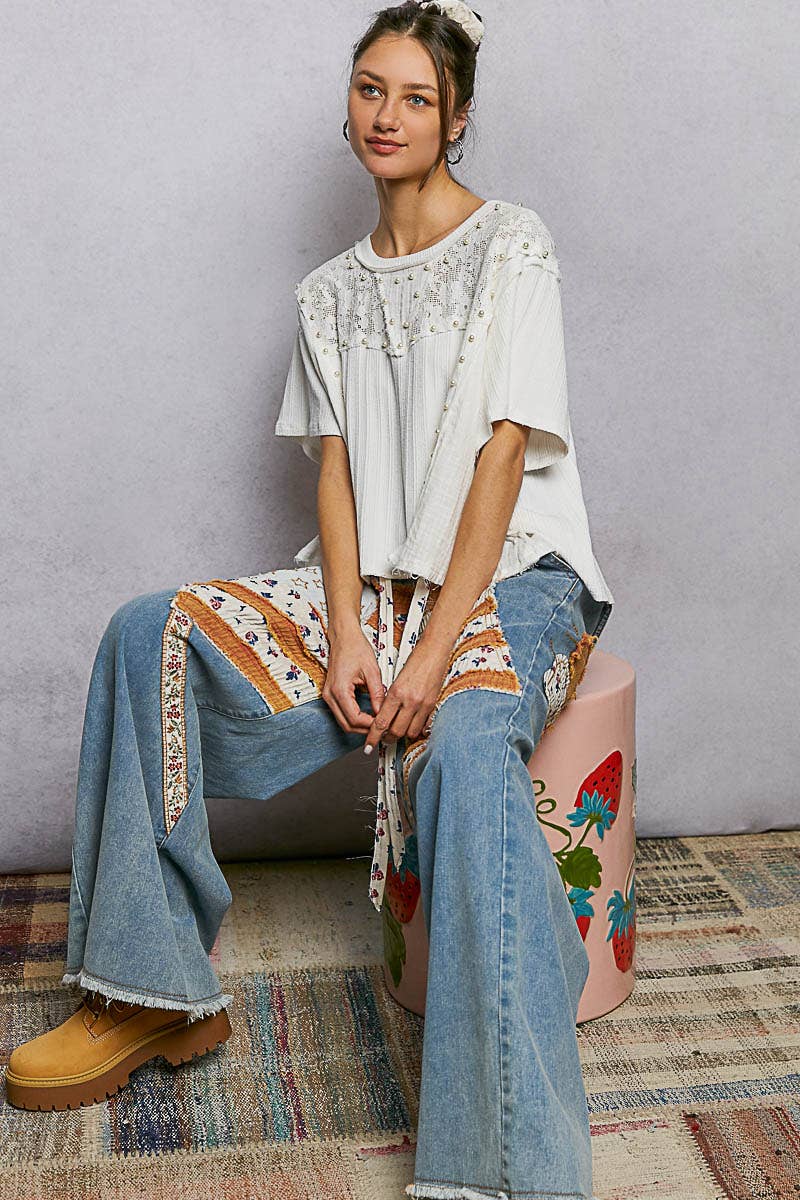 The Pearl & Lace Mixed-Media Top