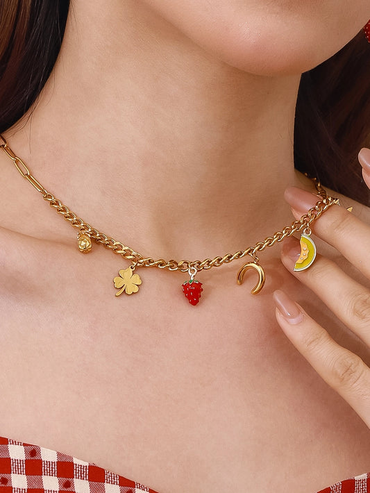 Non Tarnish Luck & Fruit Charm Necklace