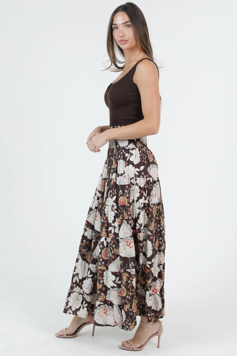 Cocoa Bloom Tiered Maxi Skirt