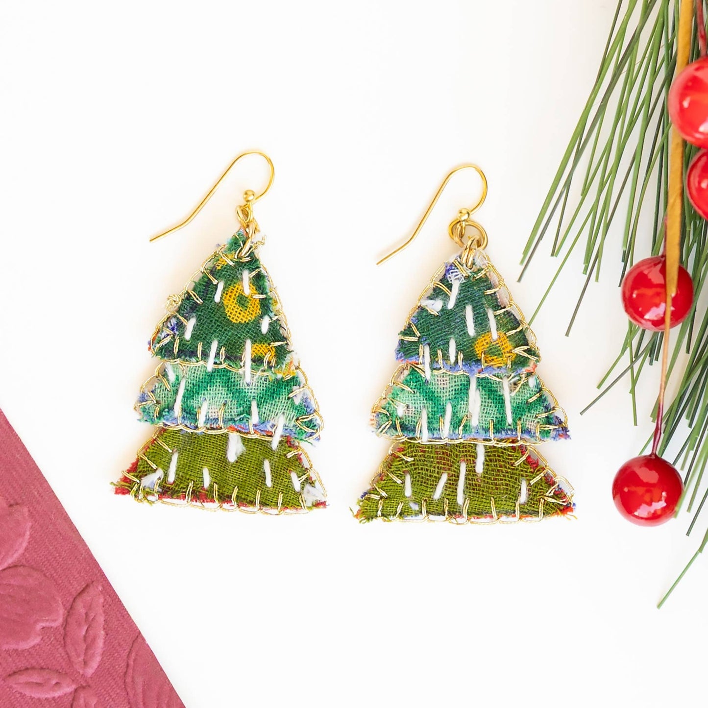 Tiered Kantha Evergreen Earrings