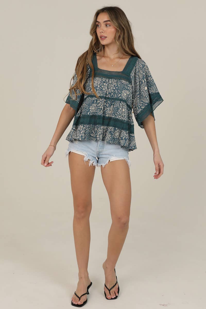 Teal Botanical Top