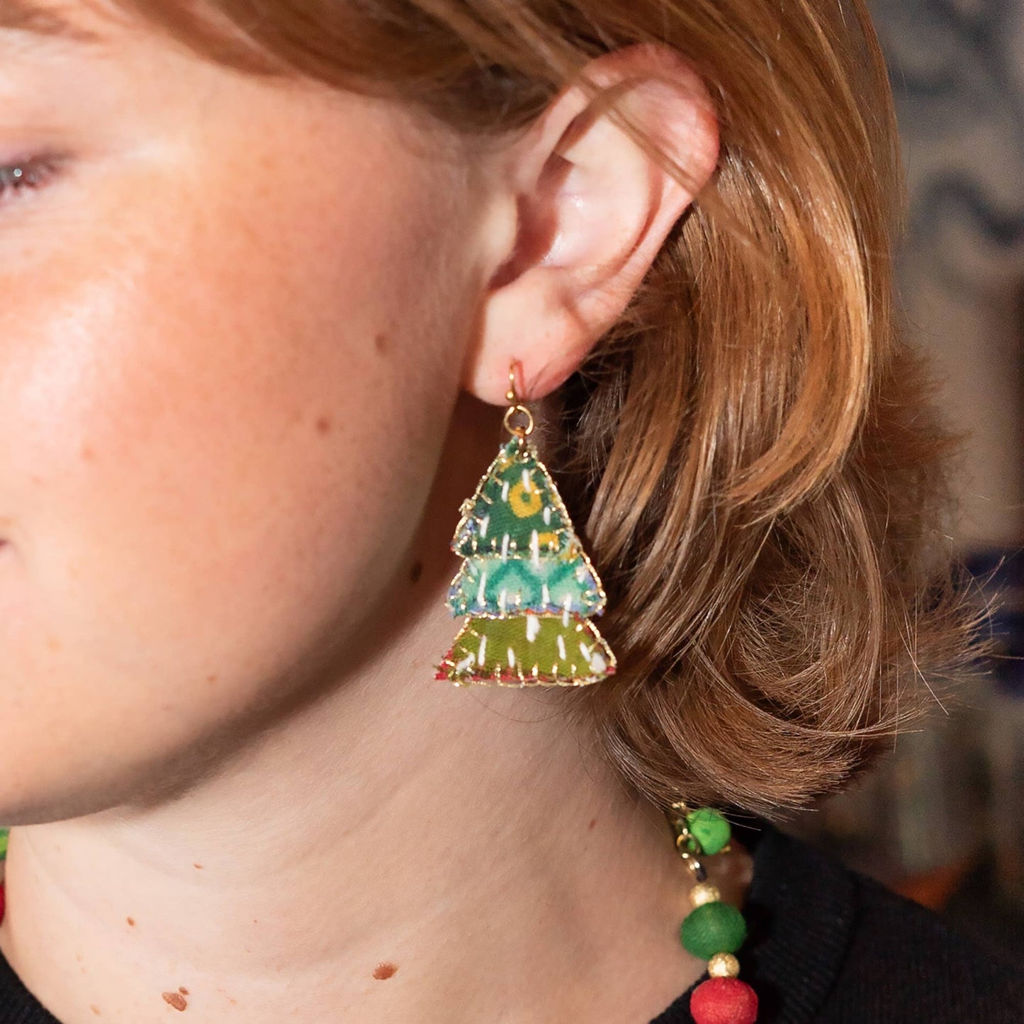 Tiered Kantha Evergreen Earrings