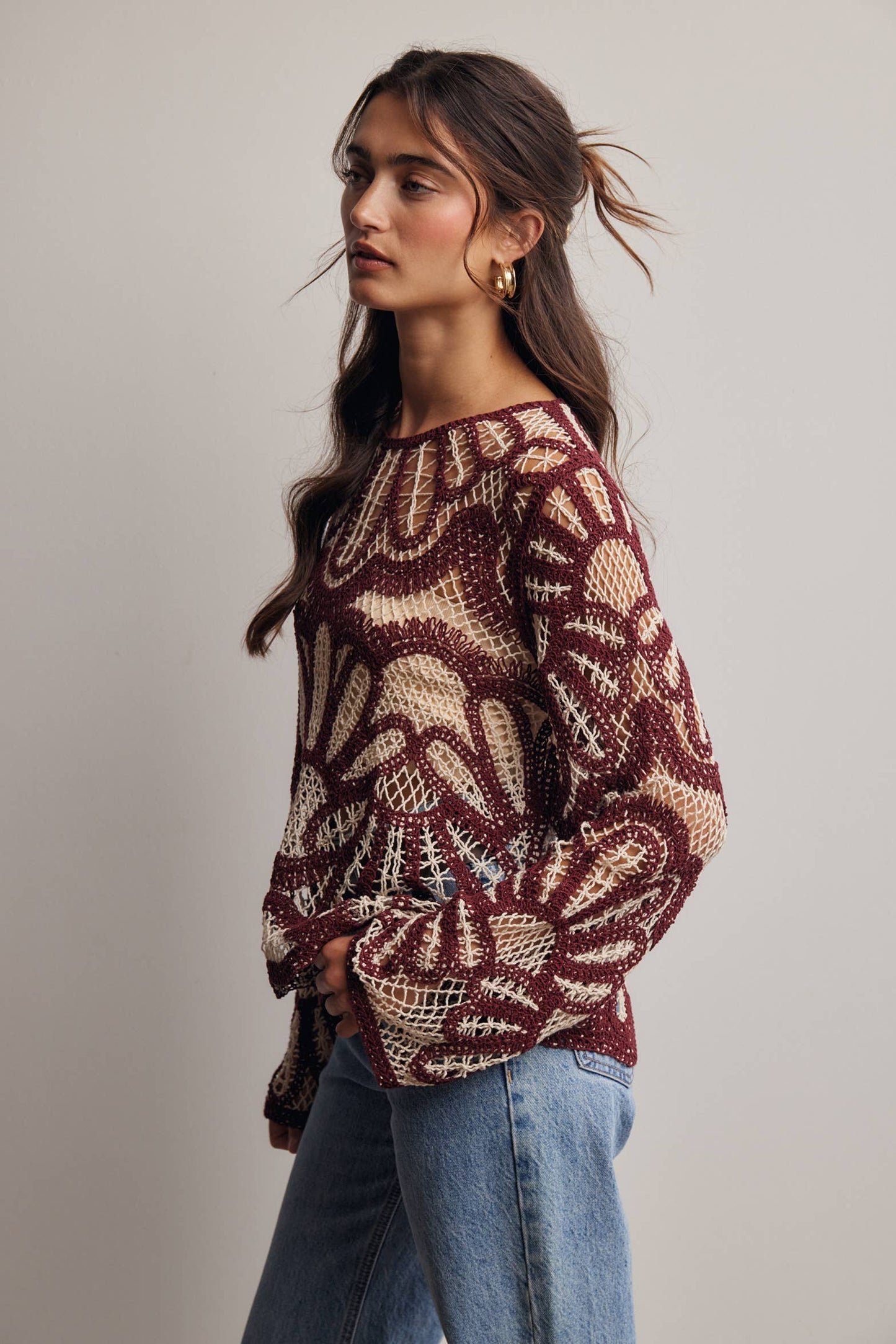 Cinnamon Bloom Crochet Sweater