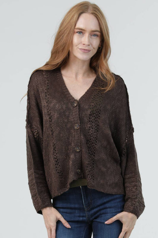 Brown Bark Crochet Cardigan