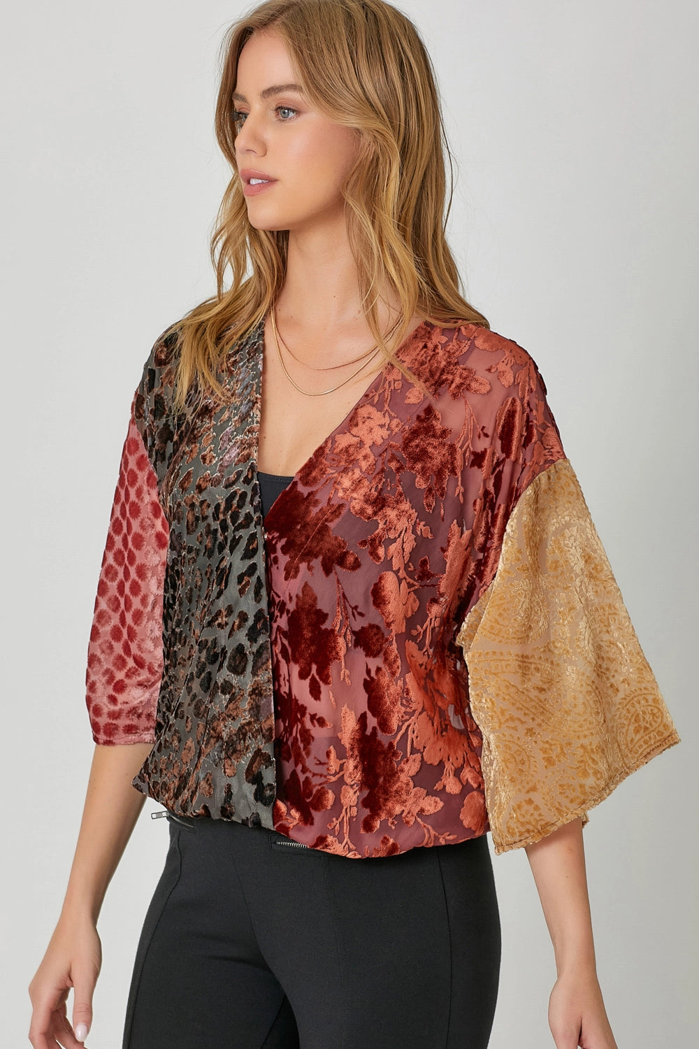 Mixed Velvet Print Blouse