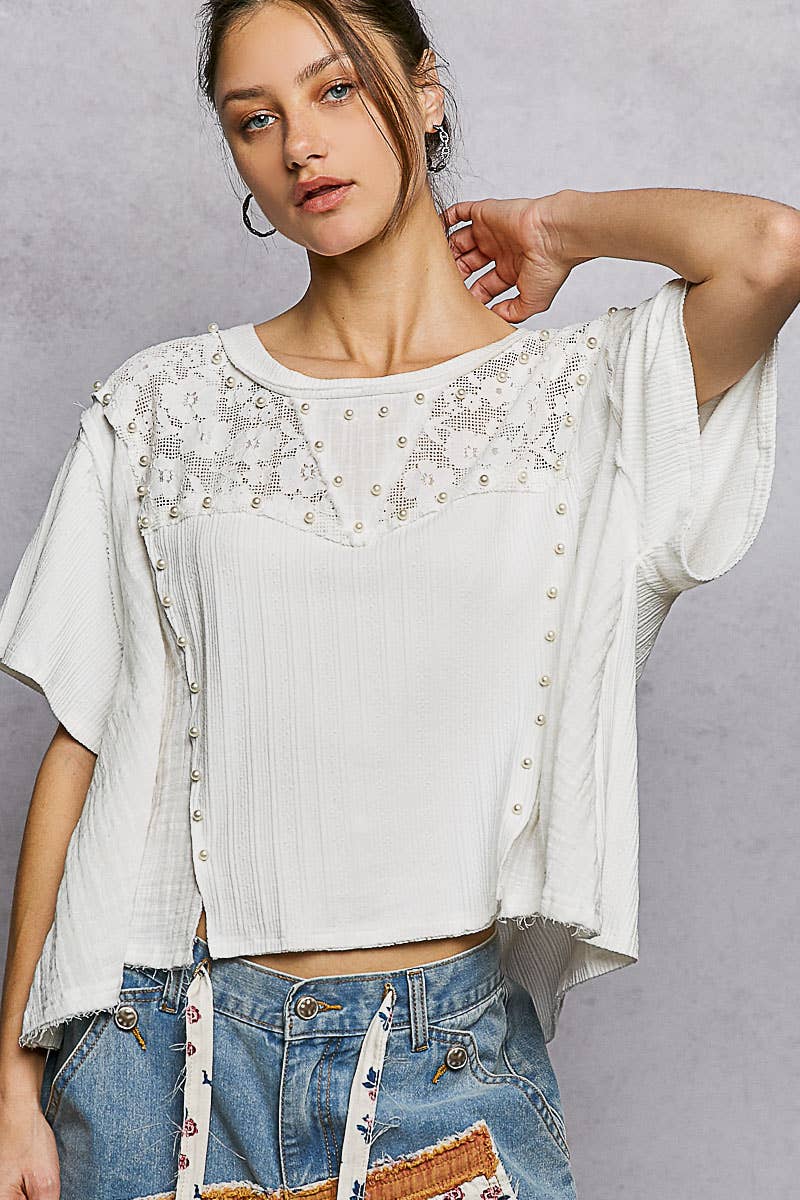 The Pearl & Lace Mixed-Media Top