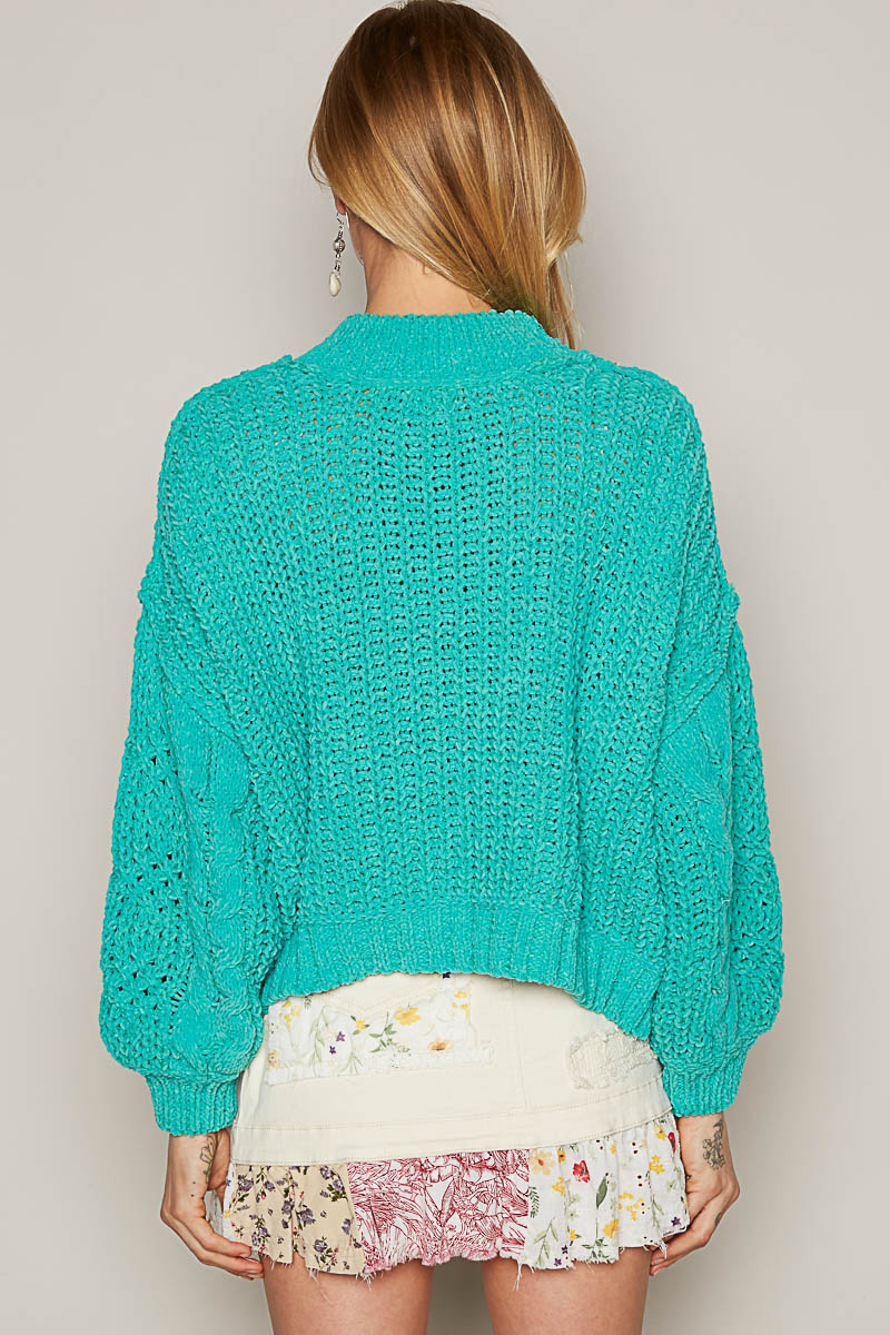 Jungle Green Mock Neck Pol Sweater