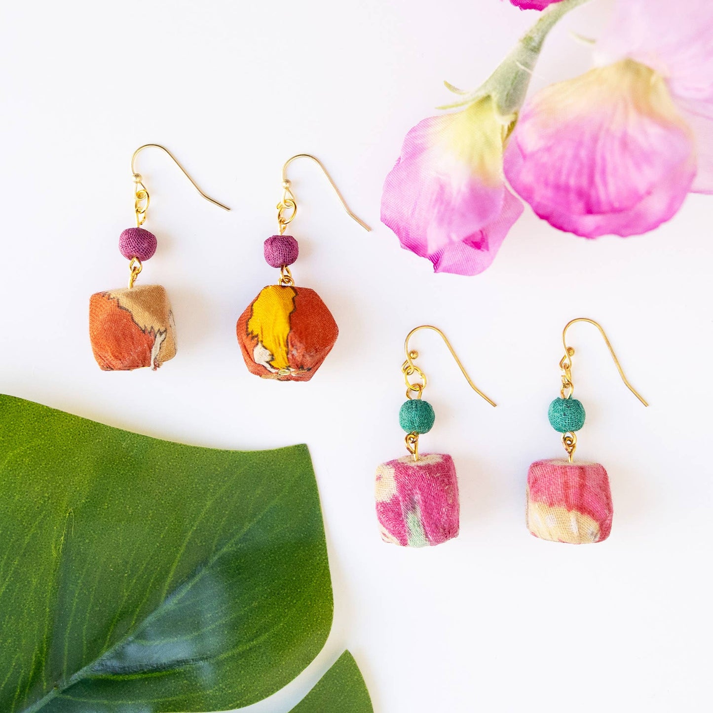 Kantha Polygon Drop Earring