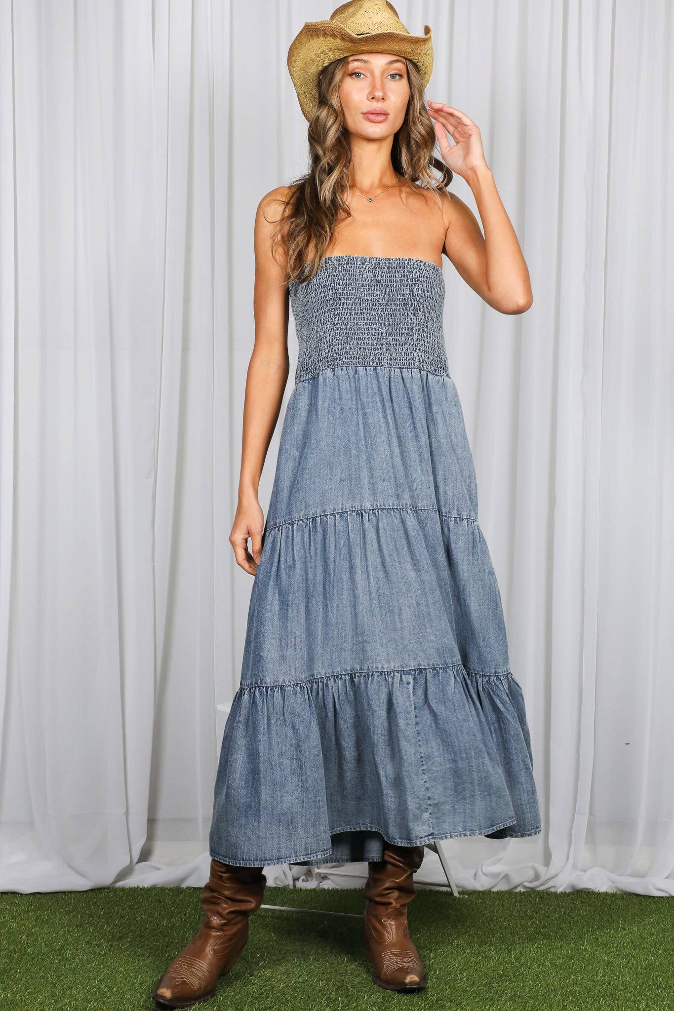 Salty Air Smocked Denim Midi Dress