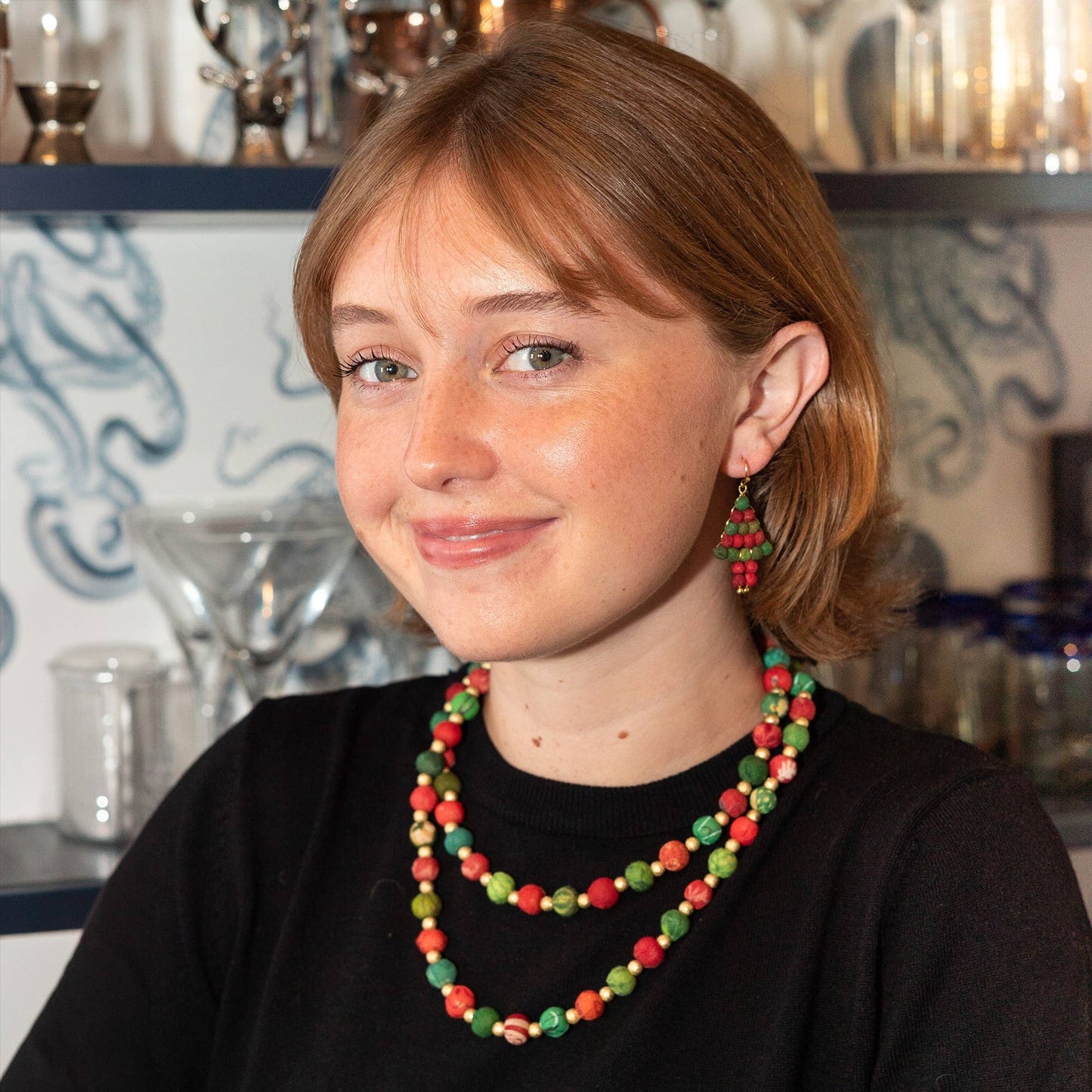 Kantha Holiday Tree Earrings
